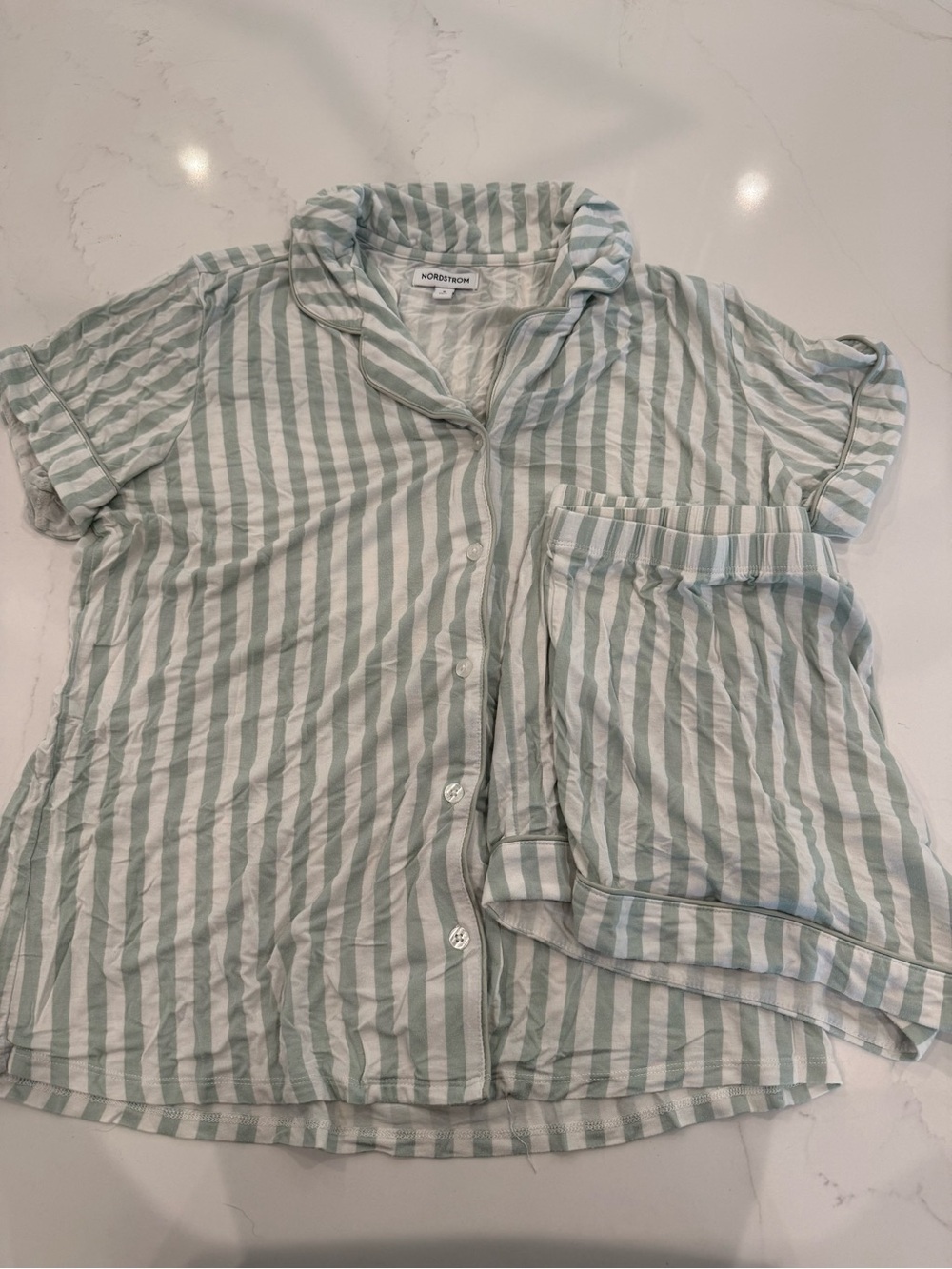 Nordstrom Sage and White Striped Short-Sleeve Pajama Set